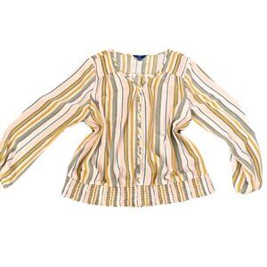 Apt 9 Womens Plus Sz XXL V-neck Striped Blouse Multicolor Smocked Waist #85A